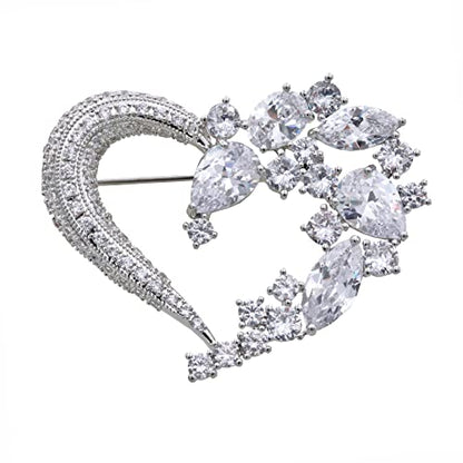 Brooch Pins for Women Girls Fashion Flower Crystal Rhinestone Pearl Jewelry - color: White Heart 2