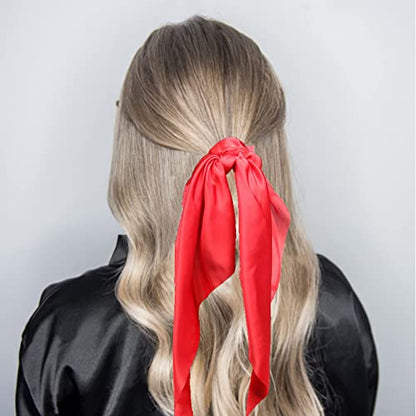 3PCS Hair Scarf Scruncheis for Women Knotted Bow Hair Ties Elastic Bands Satin Hair Ribbon Scrunchy Red Ponytail Holder for Women and Girls (Red Yellow Blue) - color: Red Yellow Blue
