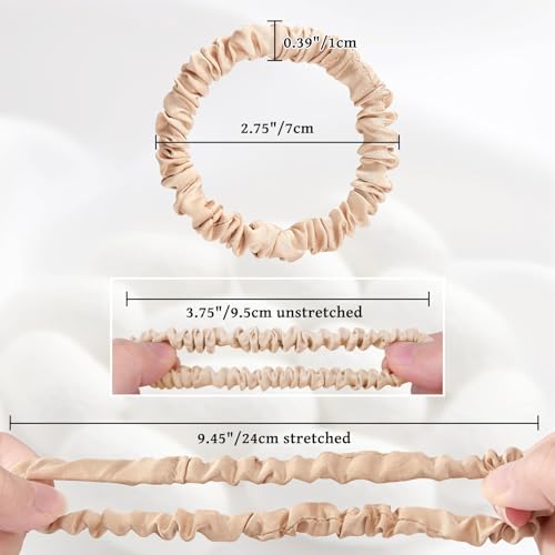 6PCS 100% Mulberry Silk Scrunchies Set, 2 Large and 4 Thin Silk Hair Ties for Women, No Damage Hair Accessories, Black Pink Champagne - color: Color 01