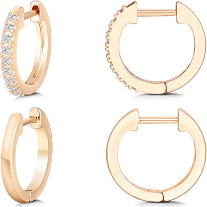 Gacimy Hoop Earrings for Women 14K Gold Plated Cartilage Stud Small Huggie Ear Cuff - color: Rose Gold & CZ, size: 15MM