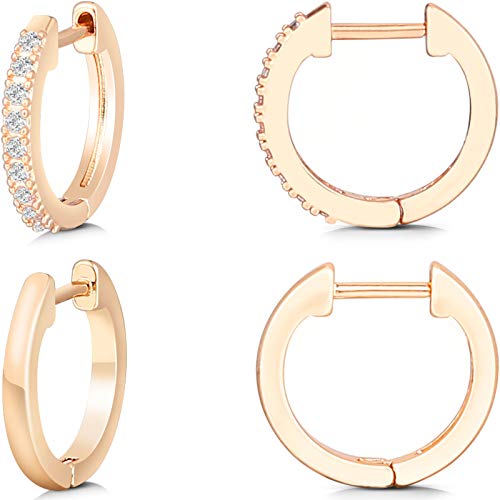 Gacimy Hoop Earrings for Women 14K Gold Plated Cartilage Stud Small Huggie Ear Cuff - color: Rose Gold & CZ, size: 15MM