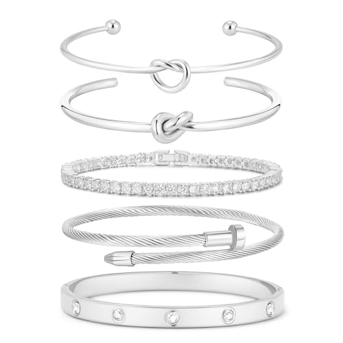 18 K Gold Plated Love Bangle Bracelet Stack Cuff Jewelry for Women Jewelry Set for Women Gift with Box - style: style16