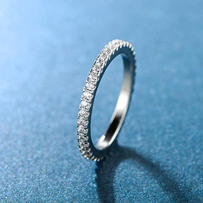 MDFUN 14K Gold Plated Full Eternity Band Ring for Women Round Cut Cubic Zirconia Stackable Wedding Band Anniversary Promise Ring - color: white gold plated, size: 8