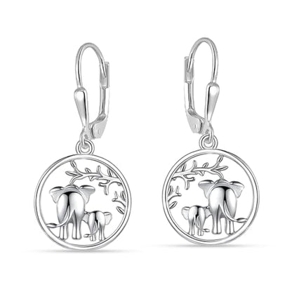 LeCalla 925 Sterling Silver Drop Earrings | Lever-Back Drop Earrings | Hypoallergenic Silver Teardrop Leverback Dangle Earring for Women Jewelry Gifts - color: Elephant Family-30MM