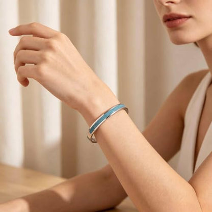 Sliver Plated Bracelets fow Women Stainless Steel Blue Oil-Drip Bangle Soft, Chip-Resistant Feminine Shine