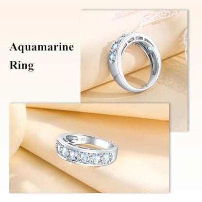 Amethyst Emerald Ruby Sapphire Wedding Band Anniversary Women Rings | 925 Sterling Silve|Hypoallergenic|Standard Size|Ruby|Sapphire|Emerald|Wedding Anniversary Jewelry|Genstone Ring|Holiday Gifts - color: Aquamarine