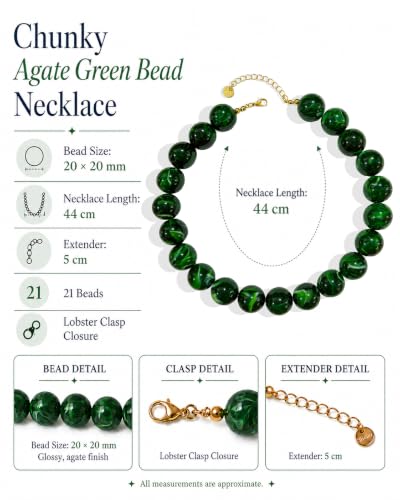 Colorful Chunky Beaded Necklaces for Women Trendy Large Bead Statement Necklace Boho Resin Bead Choker Summer Beach Jewelry Gifts Accessories - color: Dark Green