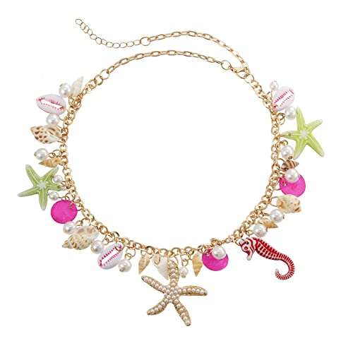 RUOFFETA Shell Starfish Necklace Bracelet Conch Statement Chunky Necklace Mermaid Costume Jewelry Beach Jewelry for Women - style: Necklace 2