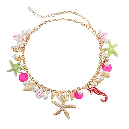 RUOFFETA Shell Starfish Necklace Bracelet Conch Statement Chunky Necklace Mermaid Costume Jewelry Beach Jewelry for Women - style: Necklace 2