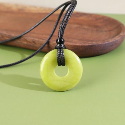 FANASY Natural Gemstone Pendant Necklce Lucky Coin Crystal Necklace Protection Donut Pendnat with Adjustable Rope for Men Women - color: Lemon Quartz