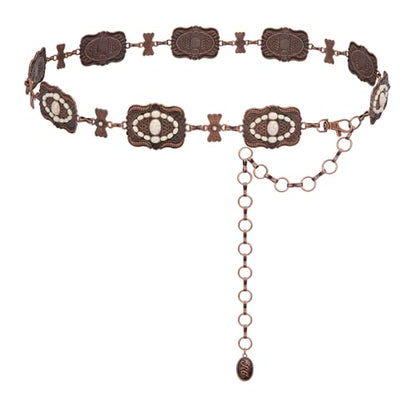 Montana West Rustic Couture's Turquoise Western Concho Chain Belt for Women | Large Western Cowgirl Metal Adjustable Boho Body Chain Belt for Dresses Jeans Country Concert - color: Concho White-s