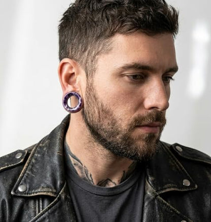 Hollow Tunnels Purple Amethyst Organic Stone Ear Plugs Gauges Sold in Pairs - style: 16MM-5/8 INCH