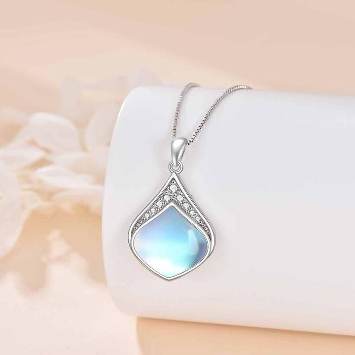 YAFEINI Teardrop Necklace Sterling Silver Filigree Irish Pendant Necklace Natural Stone Moonstone/Lapis Lazuli/Larimar/Moss Agate Necklace Jewelry - color: Moonstone teardrop necklace with cz