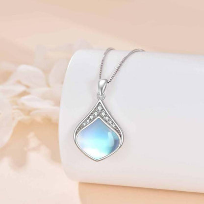 YAFEINI Teardrop Necklace Sterling Silver Filigree Irish Pendant Necklace Natural Stone Moonstone/Lapis Lazuli/Larimar/Moss Agate Necklace Jewelry - color: Moonstone teardrop necklace with cz