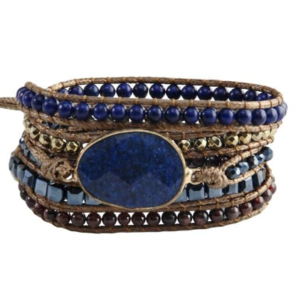 Women Wrap Bracelets Boho Natural Stone Jasper Turquoises Strand Bracelet Jewelry Collection - color: Obsidian