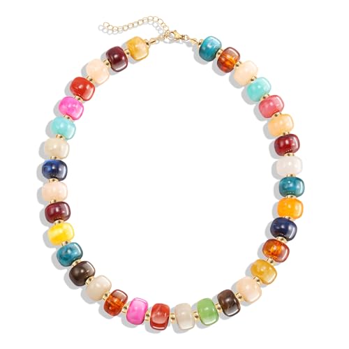AOZEL Chunky Resin Beaded Necklace for Women Colorful Bead | Summer Beach, Waterproof, Fade Resistant, Adjustable Length, Boho Statement, for Daily Wear & Gifting - color: Mixed Color