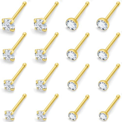 18G 20G 22G Round Cubic Zirconia Nose Rings Studs for Women Men 316L Stainless Surgical Steel Nose Ring Stud Piercing Jewelry Silver Gold Clear CZ 1.5mm 2mm 2.5mm 3mm - style: 24G (Thin) Straight Gold