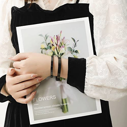 Stainless Steel Open Bangle Bracelet for Women 6mm/8mm Fashion Adjustable Wristband - color: D-Black, size: 6mm