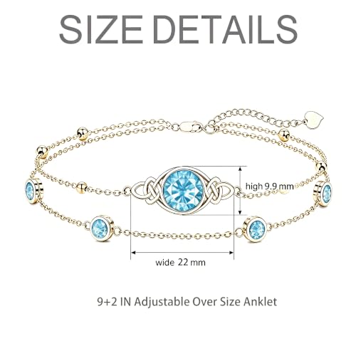 Midari 18K Gold Irish Infinity Celtic Knot Birthstone Layed Anklet Bracelet with 12 Months Birthstone Birthday Jewelry Gifts for Women Mom - color: 03-Aquamarine, size: Anklet 9"-11"