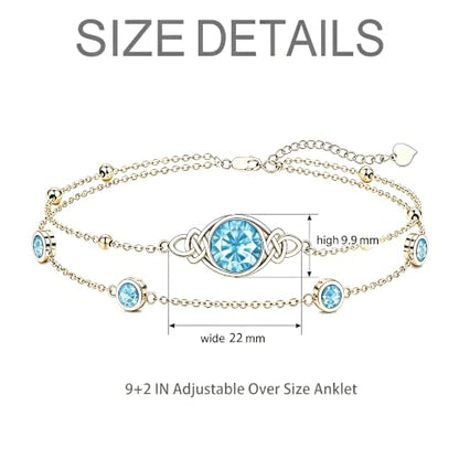 Midari 18K Gold Irish Infinity Celtic Knot Birthstone Layed Anklet Bracelet with 12 Months Birthstone Birthday Jewelry Gifts for Women Mom - color: 03-Aquamarine, size: Anklet 9"-11"