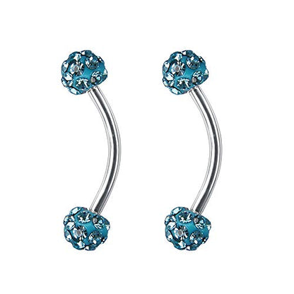 ZS 16 Gauge Eyebrow Rings Curved Barbell 4mm Crystal Ball Belly Button & Nipple Rings - color: Sky blue 2pcs