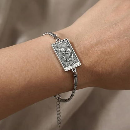 PELOVNY Tarot Card Bracelet 925 Sterling Silver Moon Cat Sun Sunflower Lovers Skull Pendant Lion Anklet Spiritual Tarot Jewelry Christmas Birthday Gifts for Women Men - style: Lovers_7" to 9"