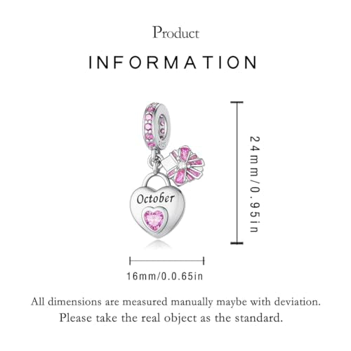 925 Sterling Silver Birthstone Charms Fit for Bracelet and Necklace Happy Birthday Charm Mother's Day Jewelry Gift for Women - color: 10-October