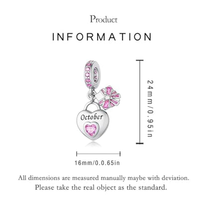 925 Sterling Silver Birthstone Charms Fit for Bracelet and Necklace Happy Birthday Charm Mother's Day Jewelry Gift for Women - color: 10-October