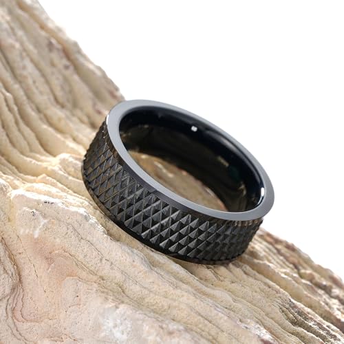 King Will Mens Tungsten Carbide Wedding Band with Groove Design | 6/7/8mm Width, Grooved, Comfort Fit, Everyday Wear - color: Black&Pipe Cut-8mm