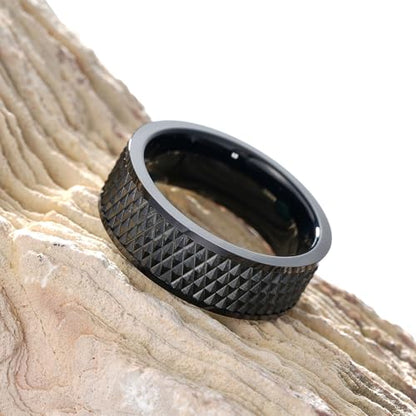 King Will Mens Tungsten Carbide Wedding Band with Groove Design | 6/7/8mm Width, Grooved, Comfort Fit, Everyday Wear - color: Black&Pipe Cut-8mm