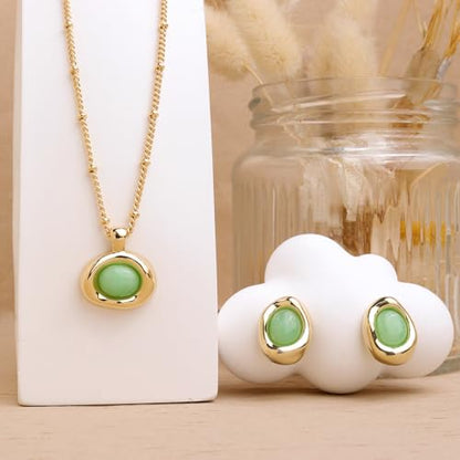 Jean Beau Gold Stone Pendant Necklaces for Women, Chunky Gemstone Dangle Necklace Wedding Prom Fashion Jewelry Gift - color: Peridot Green