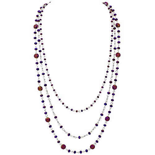Firstmeet Long Chain Multi Layer Fashion Glass Beads Handmade Necklace for Women - color: Purple-y