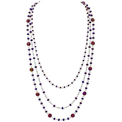 Firstmeet Long Chain Multi Layer Fashion Glass Beads Handmade Necklace for Women - color: Purple-y