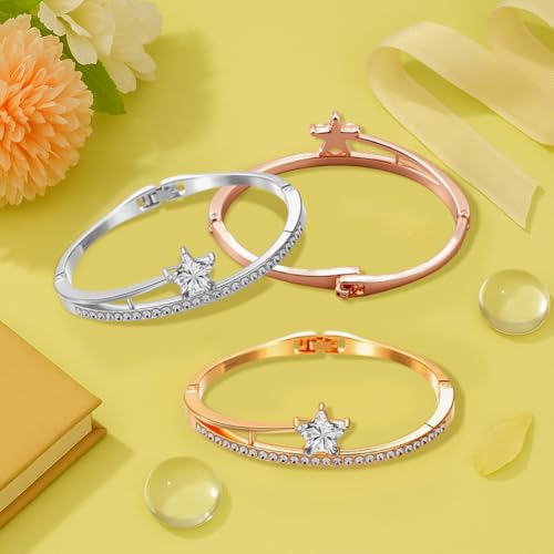 3Pcs Butterfly Flower Star Crystal Bangles for Women Rhinestone Cuff Bangles Boho Bracelets Jewelry Set Alloy Hinged Bangle for Women Jewelry Gifts