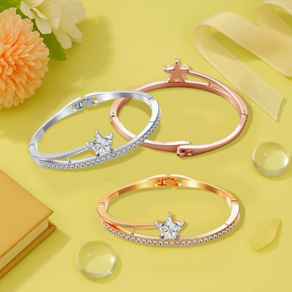 3Pcs Butterfly Flower Star Crystal Bangles for Women Rhinestone Cuff Bangles Boho Bracelets Jewelry Set Alloy Hinged Bangle for Women Jewelry Gifts