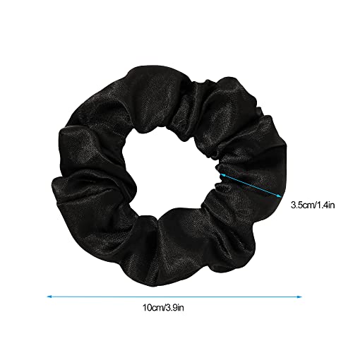 Ivyu Black Silk Satin Scrunchies - Pack of 6, 8 Pieces (2 Free) - Hair Elastics Bands - Ponytail Holder - Women & Girls - color: Dark Black
