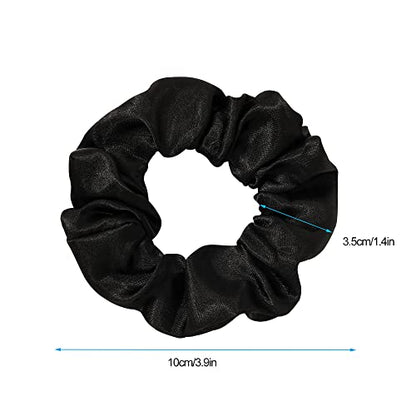 Ivyu Black Silk Satin Scrunchies - Pack of 6, 8 Pieces (2 Free) - Hair Elastics Bands - Ponytail Holder - Women & Girls - color: Dark Black