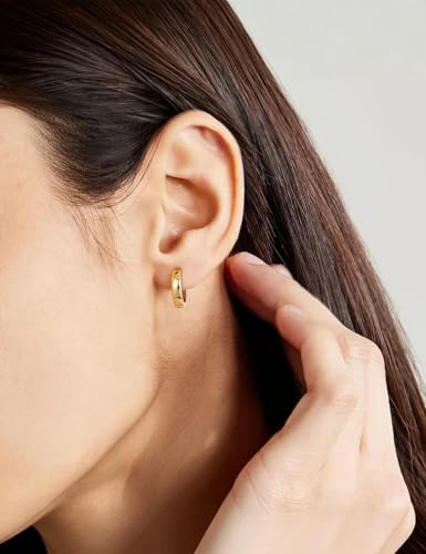 Fiusem 14K Gold Plated Huggie Hoop Earrings for Women | 8/10/12 Hypoallergenic Small Twisted beaded Huggie Earrings - color: Gold Hoop, size: 10MM