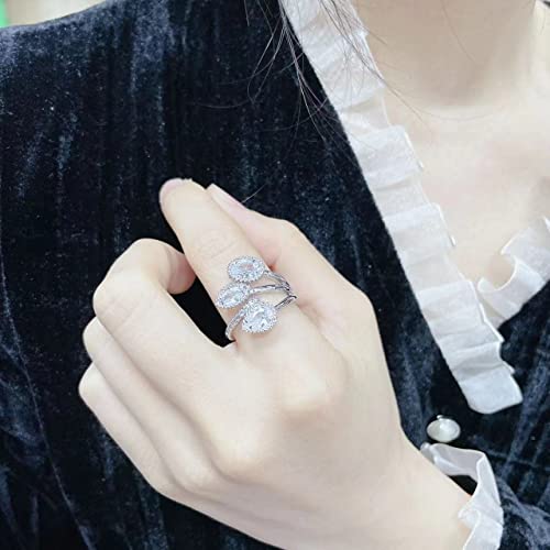 Kokoma Shiny Diamond Teardrop Open Statement Ring for Women Girls Rhinestone CZ Crystal Leaf Climber Wrap Finger Band Engagement Promise Rings Bands Fashion Jewelry Gifts for Mother's Day - color: White