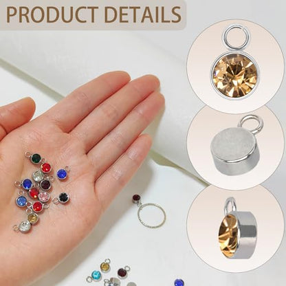 Glass Rhinestone Charms, 48 Pcs 12 Colors Silver Back Round Birthstone Beads Crystal Dangle Jewelry Making Pendants for Earrings Necklace Bracelet, 6MM