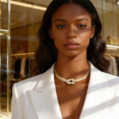 Chunky Gold Choker Necklace for Women, 14K Gold Plated Snake Chain Statement Necklace Triple Twsited Layered Choker Necklaces Jewelry Gifts - style: Knot Necklace