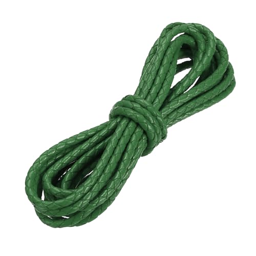 PATIKIL 3.3 Yards Braided Leather Cord, 4mm Round Braided Faux Necklace Cord Bolo Tie String for Necklace Crafts Beading Braiding, Dark Green - color: Dark Green, size: 4mm