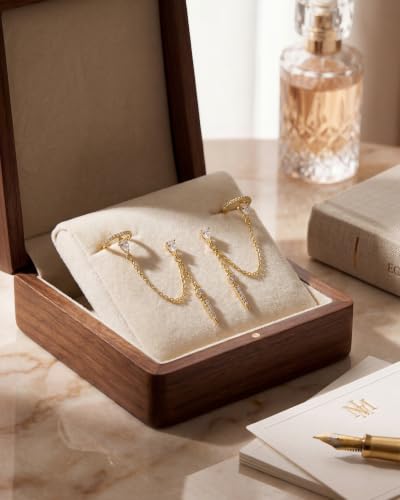 Gold Earrings for Women Trendy 14K Gold Plated Dangle Earrings Small Hoop Huggie Drop Stud Earrings Cubic Zirconia Simple Minimalist Dainty Chain Tassel Hypoallergenic Earrings - color: Ear Cuff & Gold