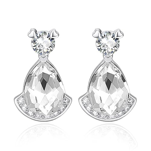 Birthstone Teardrop Crystal Stud Earrings for Women 925 Sterling Silver Solitaire Studs Halo Earrings for Birthday Gifts Teardrop Earrings for women - style: D April