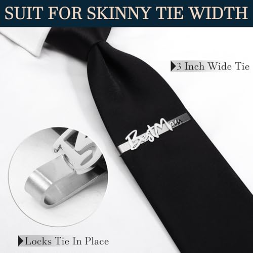 HAWSON Father of the Bride and Groom Tie Clip Best Man Skinny Stainless Steel Marriage Tie Bar Wedding Gift for Man - style: 2.5''-BESTMEN