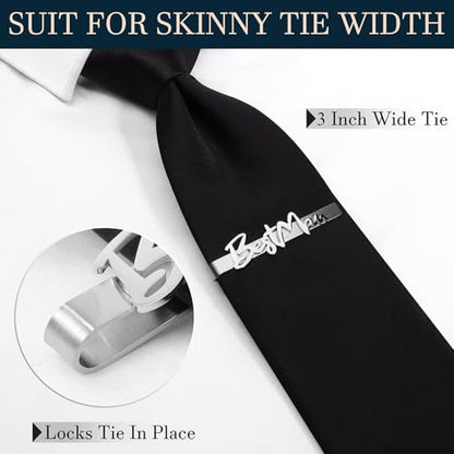 HAWSON Father of the Bride and Groom Tie Clip Best Man Skinny Stainless Steel Marriage Tie Bar Wedding Gift for Man - style: 2.5''-BESTMEN