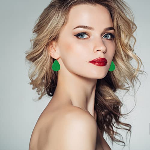 4 Pieces Faux Leather Earrings Necklace Bracelet Set 4 Pieces Christmas Plaid Stripe Jewelry Set Multi-Layer Leather Bracelet, Dangle Leather Earrings Necklace Glitter Jewelry Set for Women - color: green