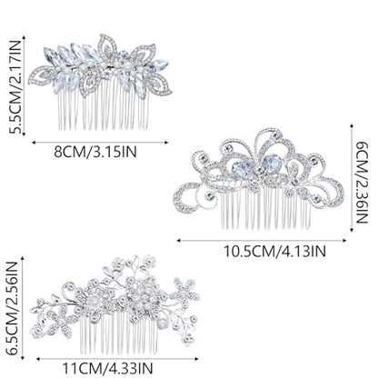 3 Pieces Bridal Hair Side Combs, Crystal Hair Combs, Bridal Bridesmaid Rhinestone Hair Accessories Party Headpieces（Silver）