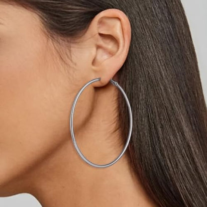 14K Gold Plated 925 Sterling Silver Posts large Hoop Earrings for Women, Hypoallergenic Big Hoop Earrings Lightweight Jewelry for Women 30/40/50/60/70MM - color: Silver-70mm