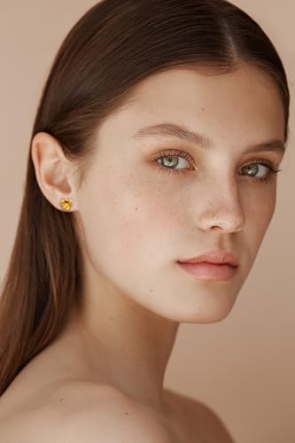 8mm Heart-Cut Birthstone Stud Earrings for Women – 18K Gold Plated Hypoallergenic Cubic Zirconia Earrings, Nickel Free, 12 Months Colors, Everyday Jewelry, Gift for Her, Bridal, Birthday, Christmas - color: 11 Nov golden